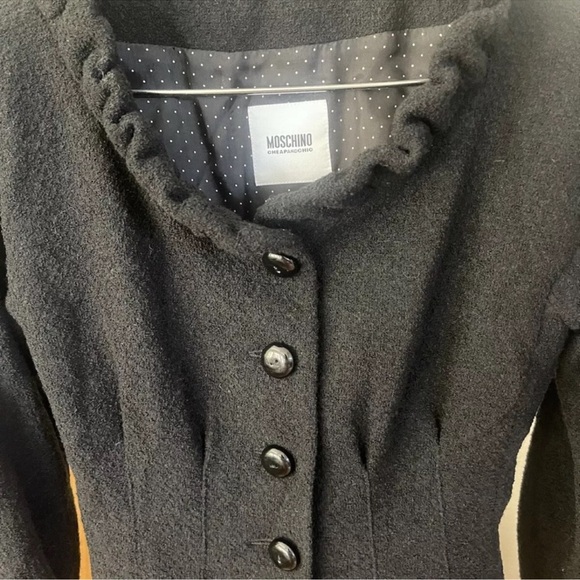 Moschino Cheap and Chic Y2K Black Wool Blazer Ruffle Collar Statement Jacket - Picture 4 of 7